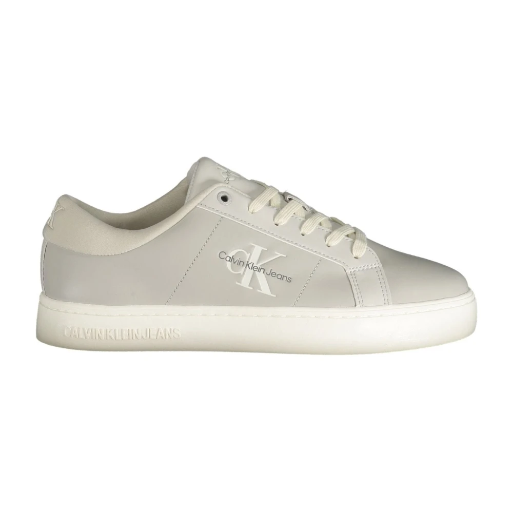Calvin Klein Men's Gray Sneakers, 10 Uk, Sporty Grey Lace-Up Trainers With Logo Print