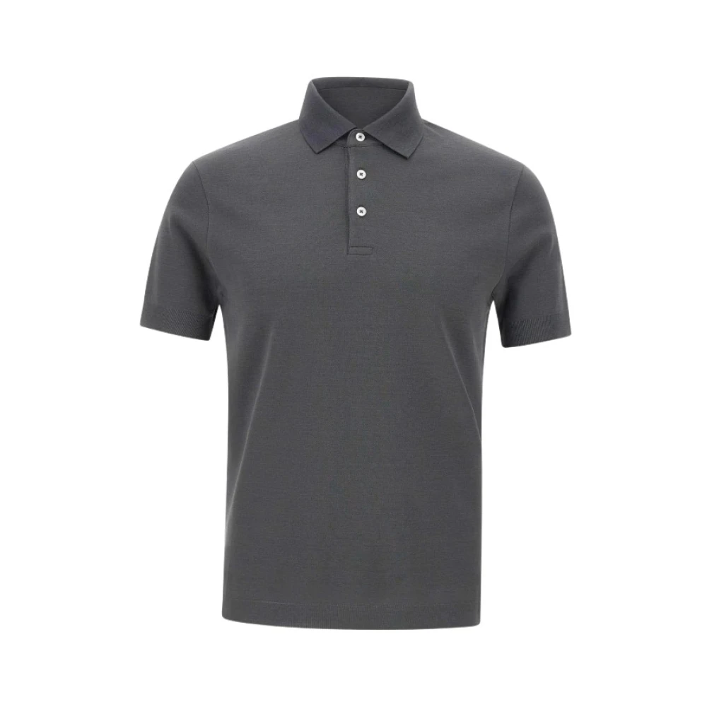 Herno Mannelijk Grijs Tops Heren, S, Katoen, Jersey Knit Effect Poloshirt