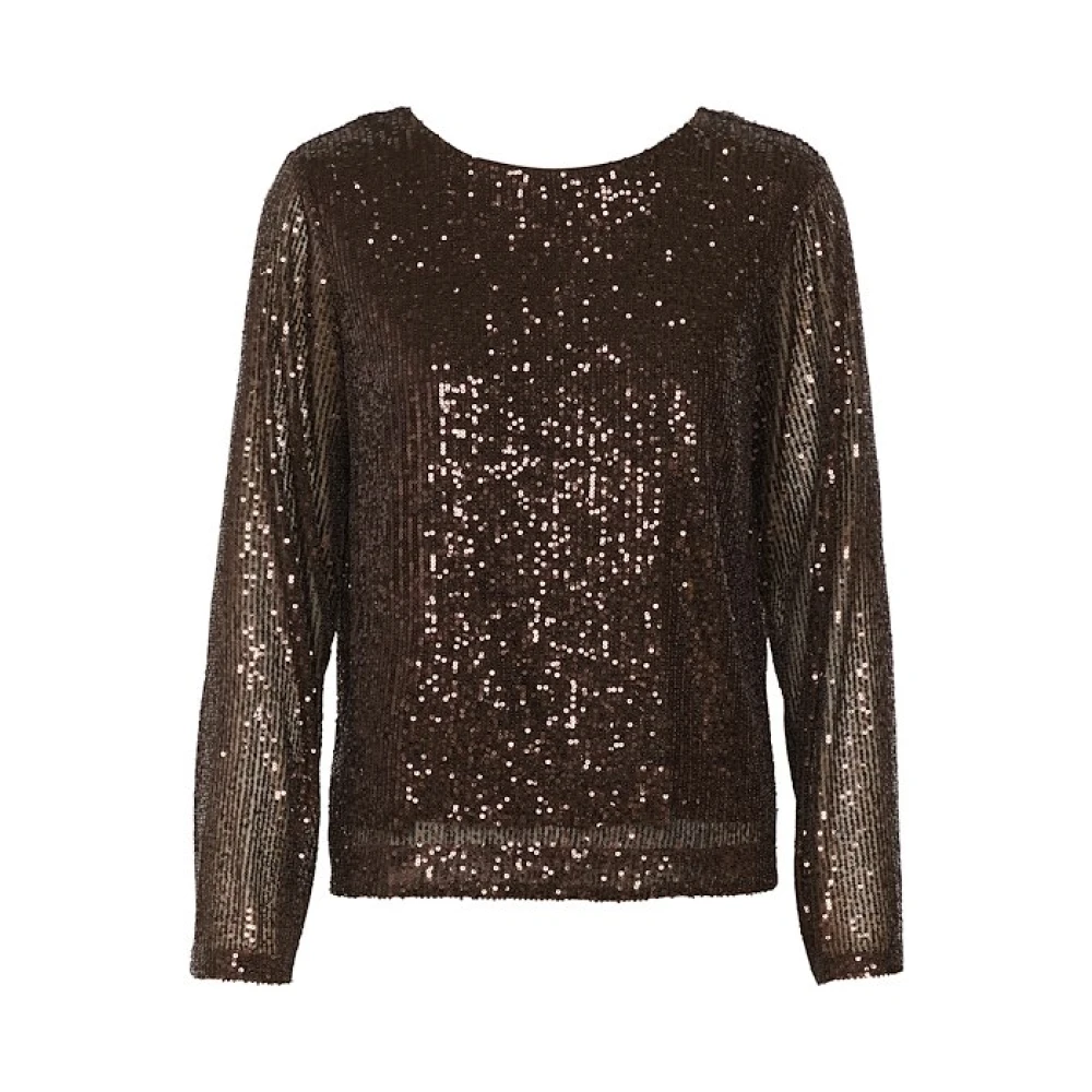 Part Two Metallic Bruine Paillettentop Brown Dames