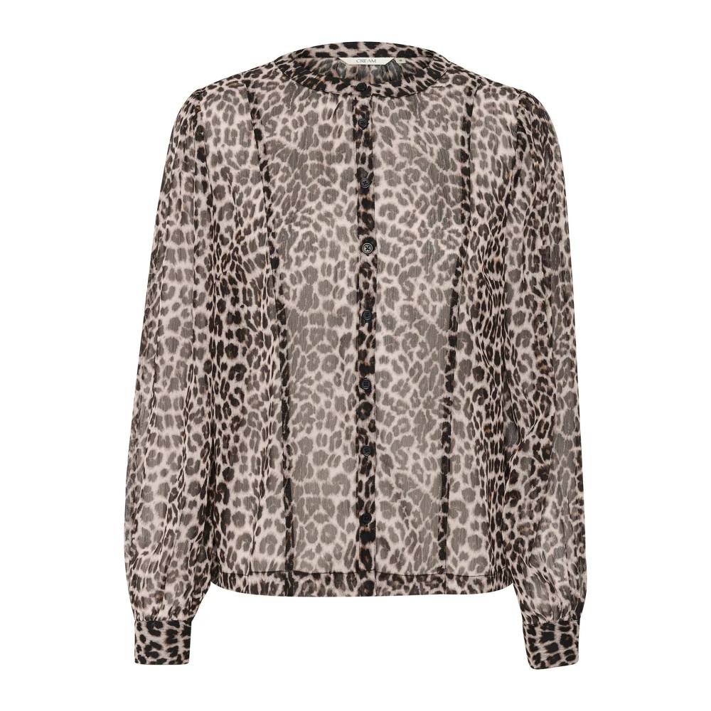Cream Brown Blouses, Female, M, Leopard Print Shirt With Transparent Quality