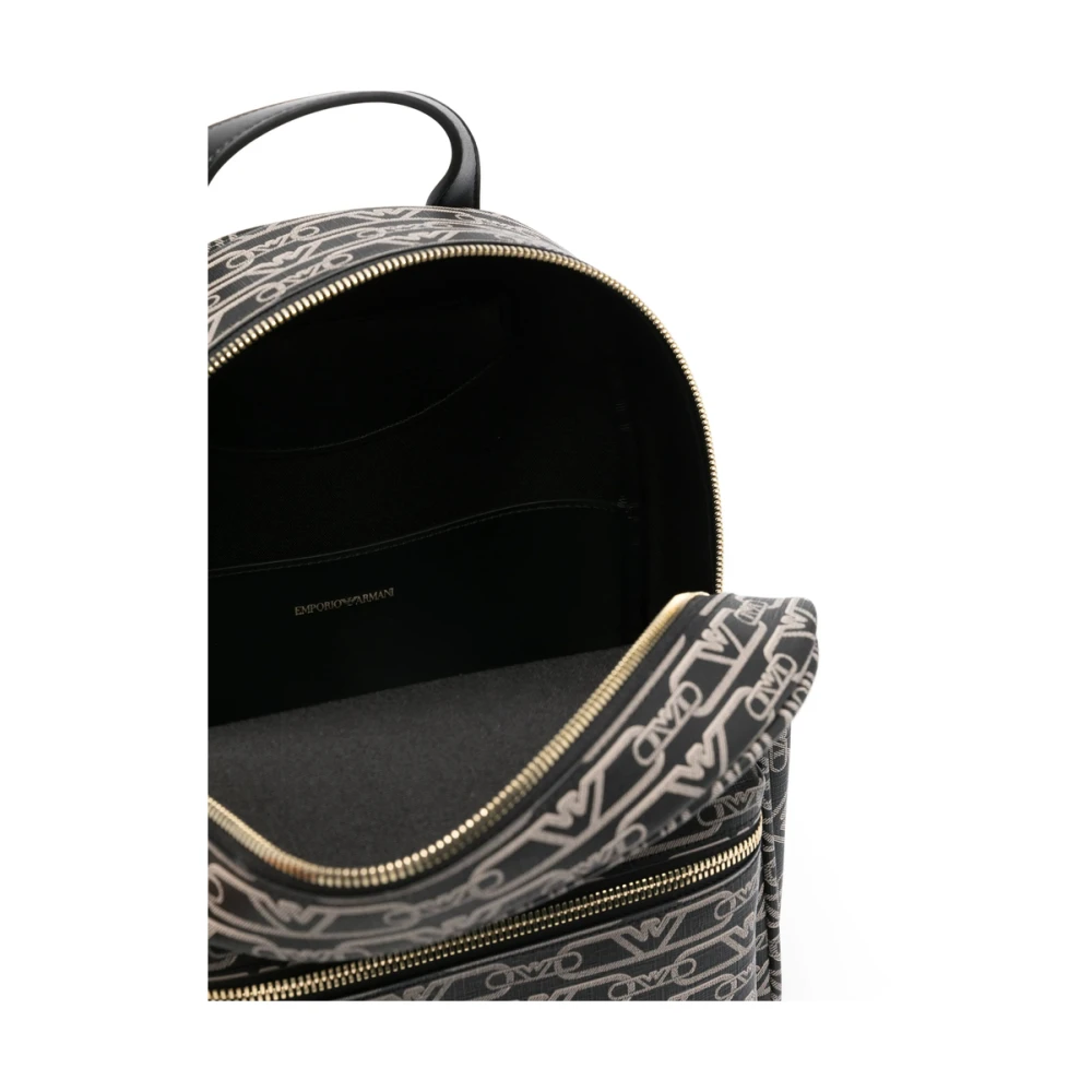 Emporio Armani Logo Print Rugzak Zwart Ecru Kunstleer Black Dames