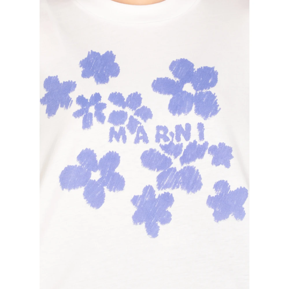 Marni Wit Katoenen T-shirt Ronde Hals Korte Mouwen White Dames