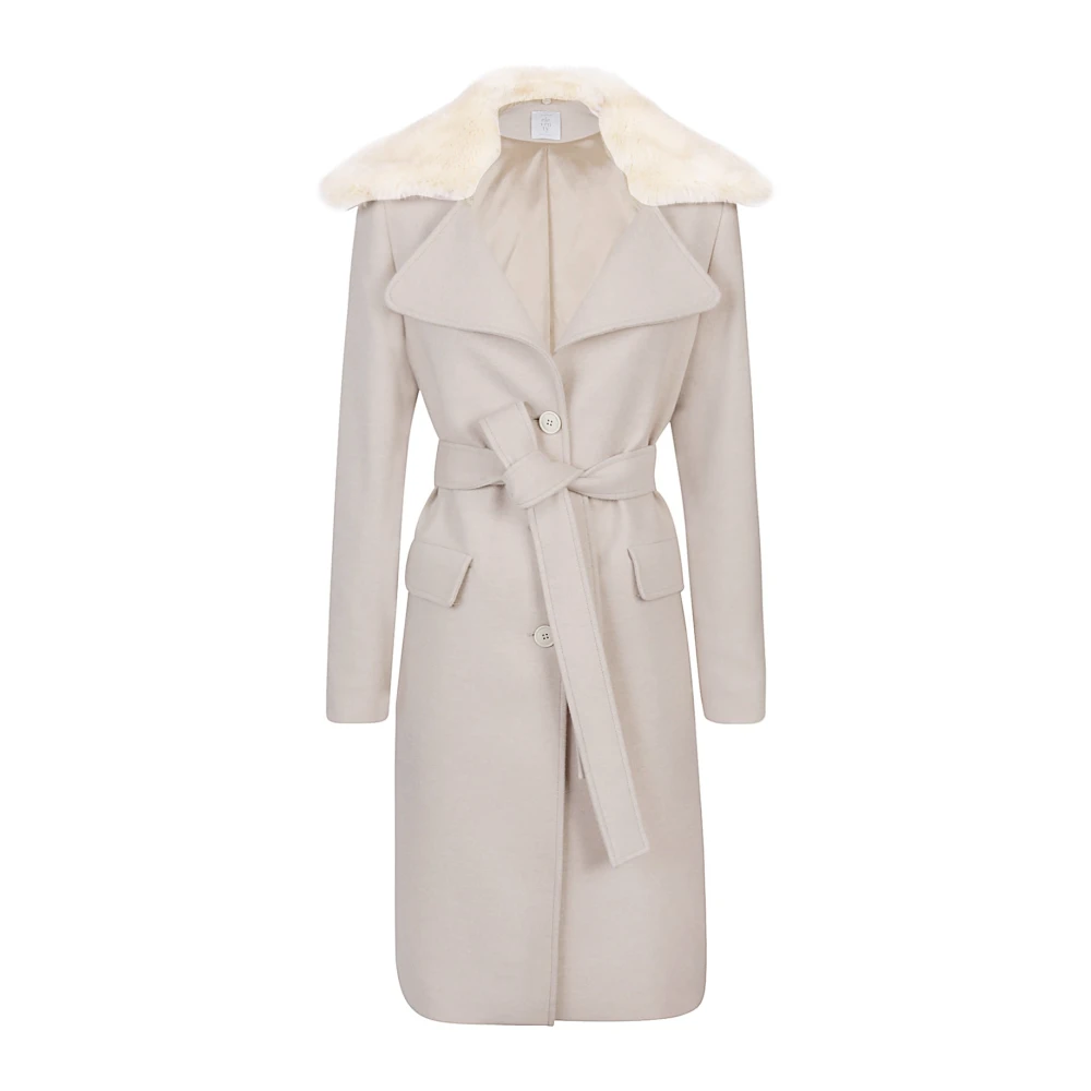Eleventy Kasjmier Mantel met Bontkraag Beige Dames