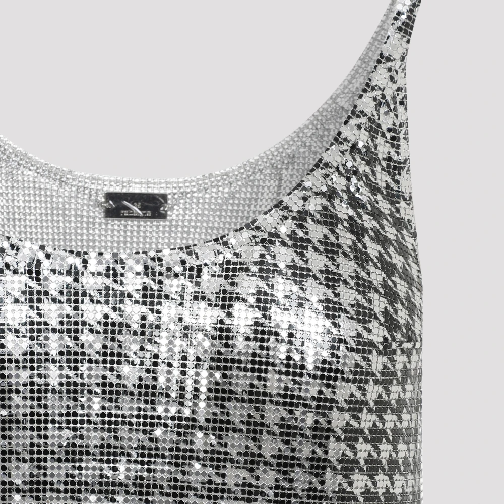 Paco Rabanne Houndstooth Zilver Zwart Mini Jurk Gray Dames