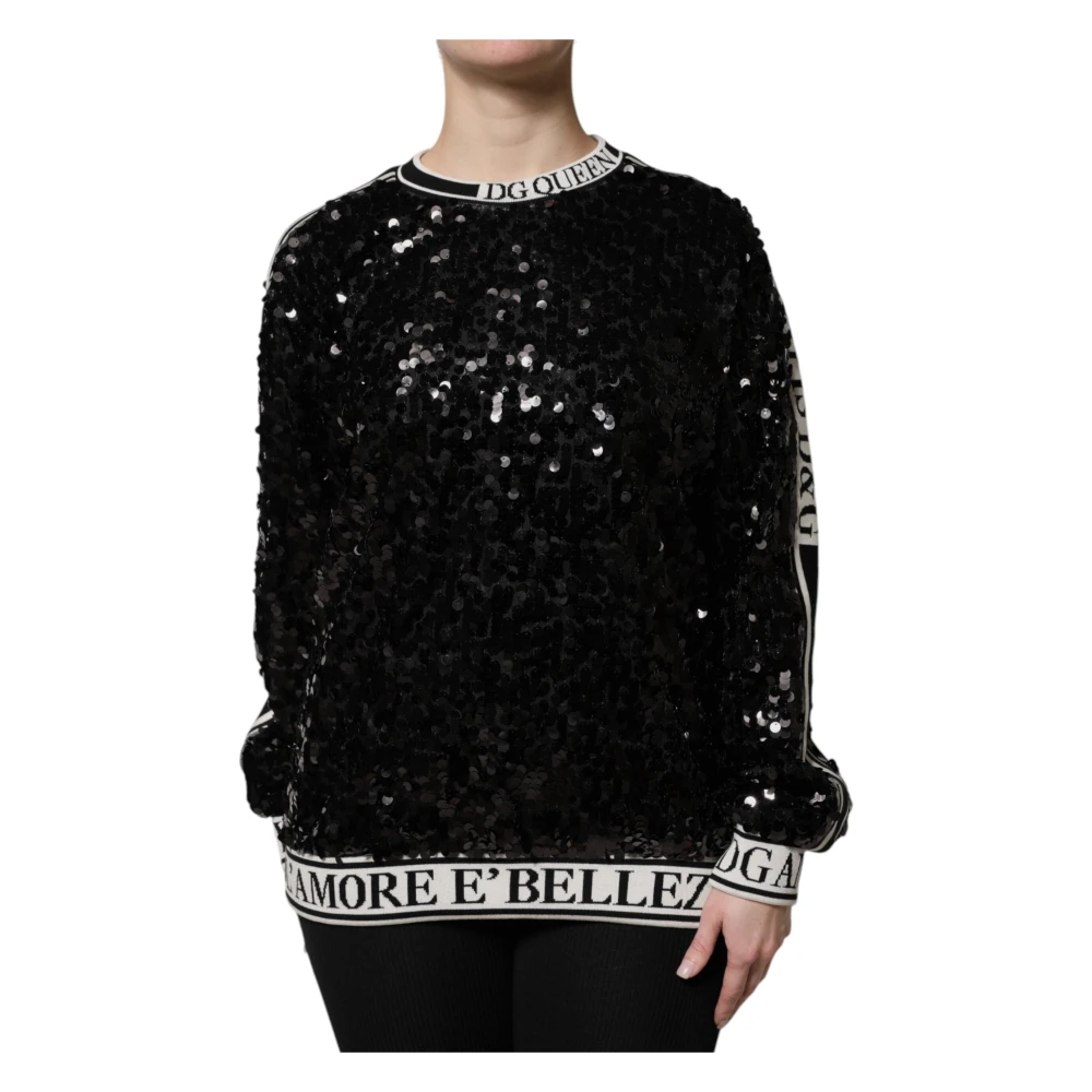 Dolce & Gabbana Women's Black Round-Neck Knitwear,, Sequin Pullover Jumper 2XS