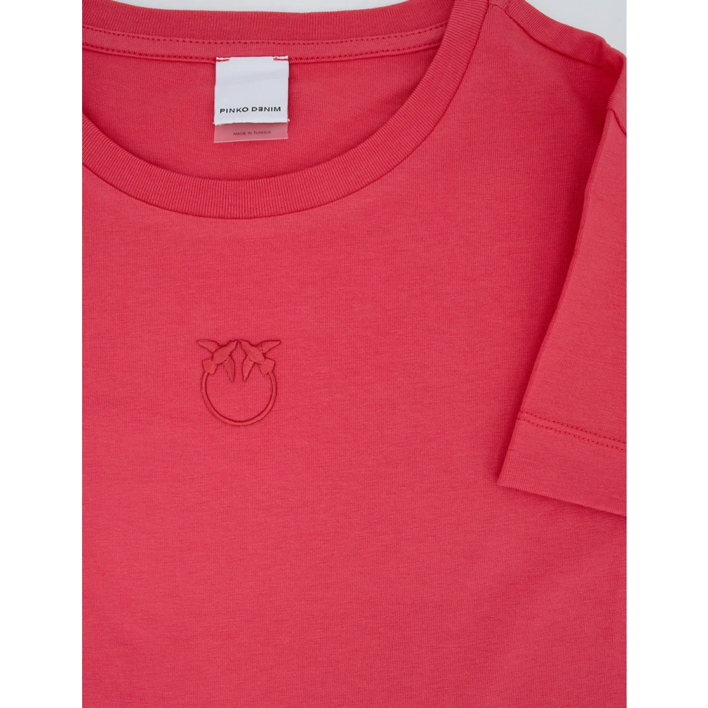 pinko Katoenen T-shirt met Love Birds borduurwerk Red Dames