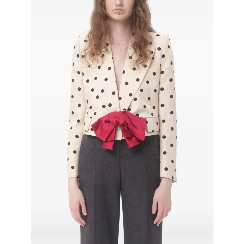 Valentino Beige Polka Dot Jas Knoopsluiting Beige Dames