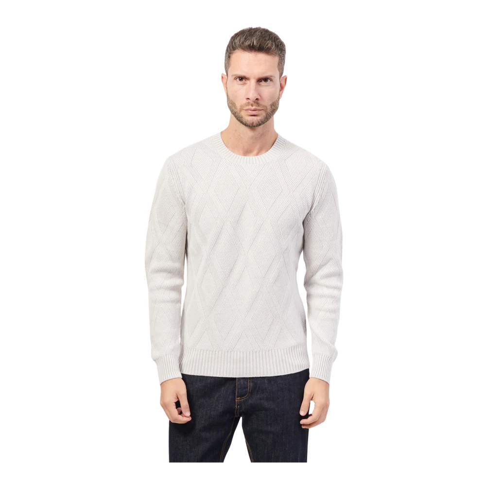 Gran Sasso Witte Kasjmiertrui Diamantpatroon White Heren
