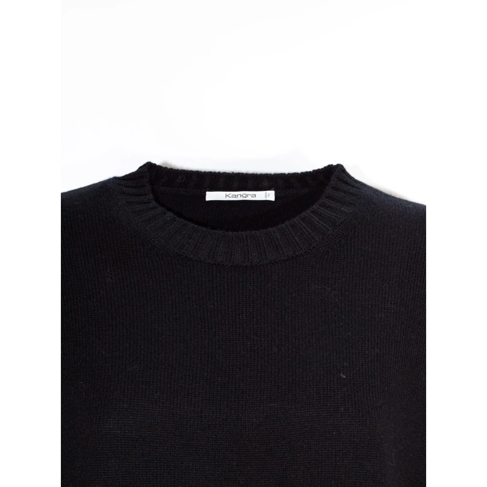 Kangra Zwarte Wol Kasjmier Trui Mouwdetail Black Dames