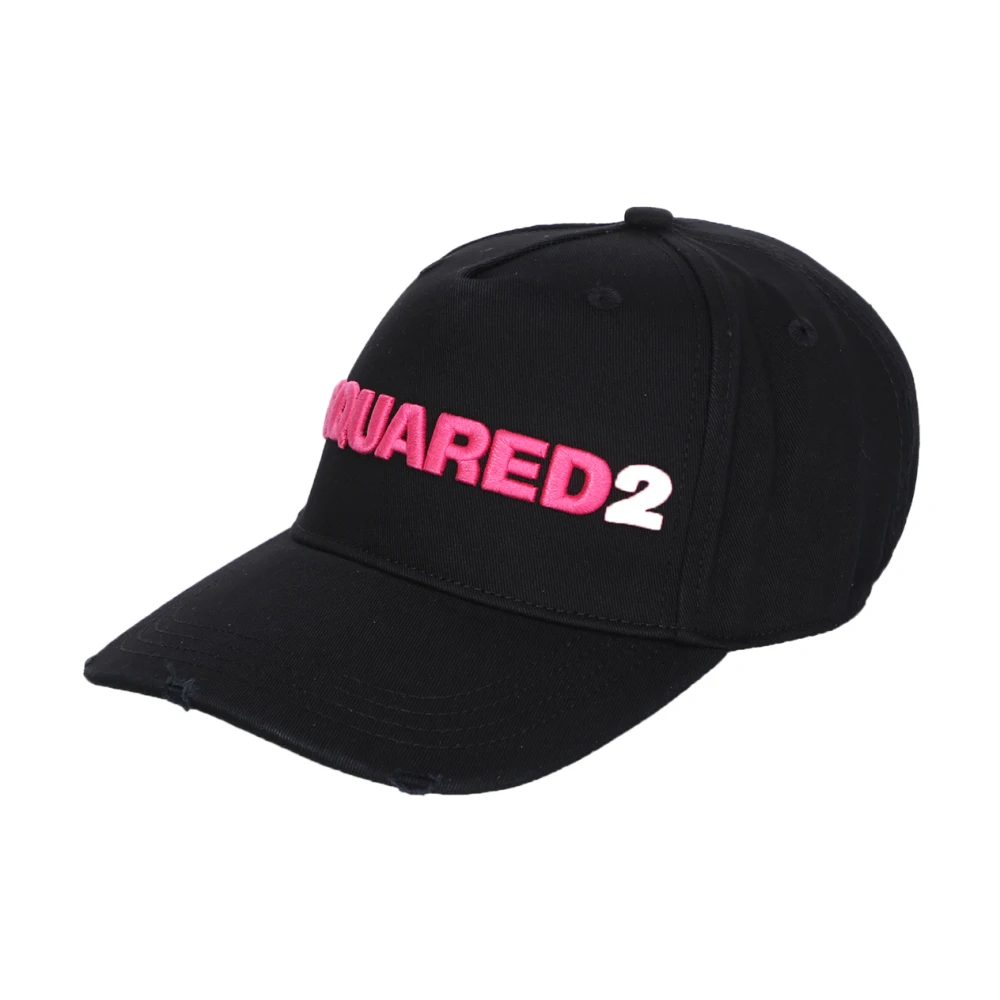 Dsquared2 Black and fuxia hat by Dsqaured2; features a baseball design enhanced by the iconic embroidered logo Svart Dam