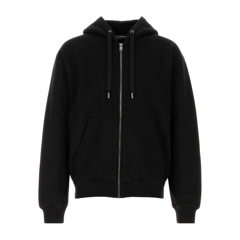 Dolce & Gabbana Men's Black Zip-Throughs, L, Brushed Hooded Sweatshirt