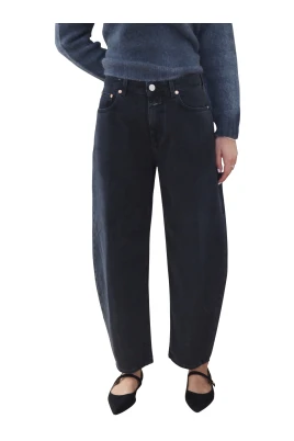 Svart Barrel Fit Cropped Jeans