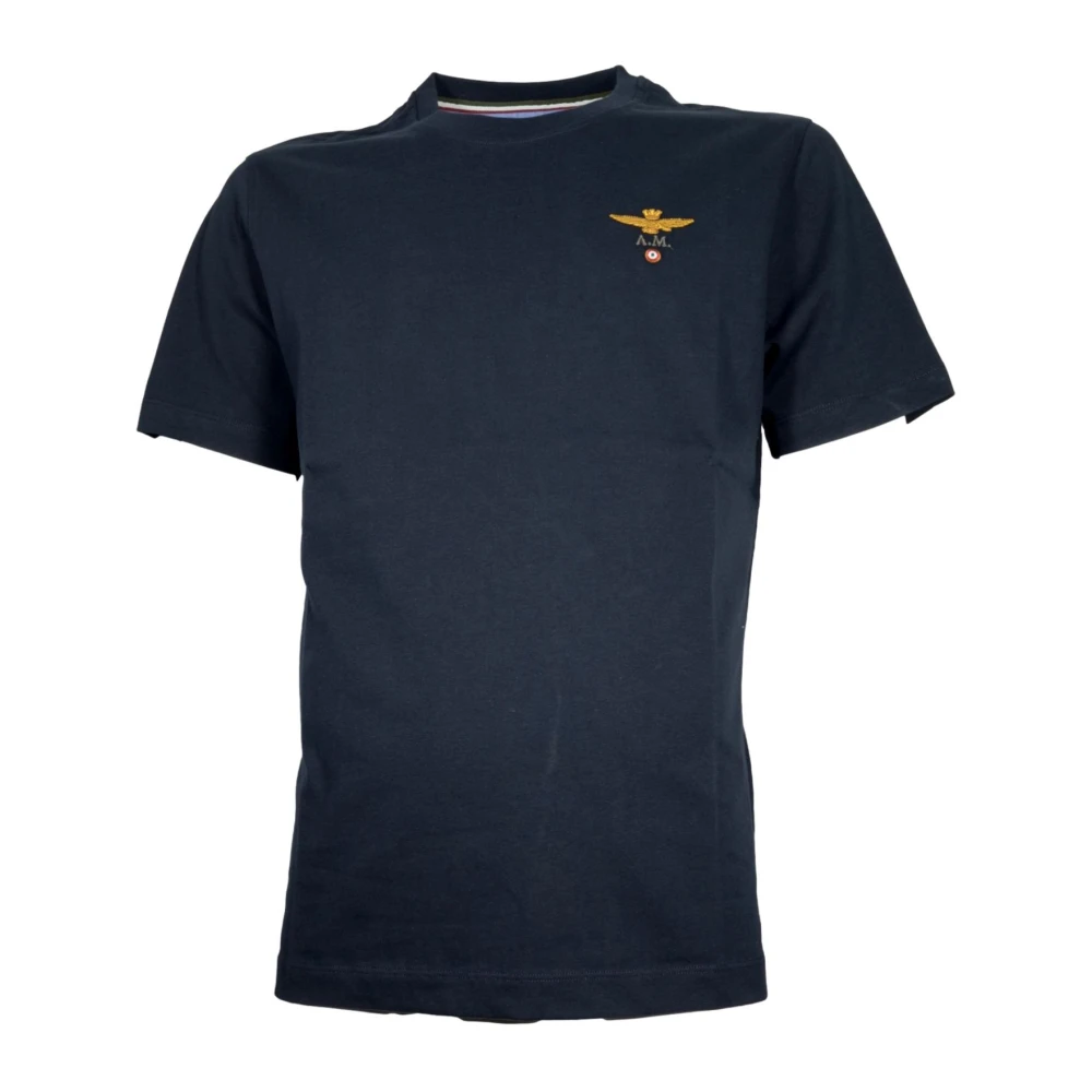 Aeronautica militare Basis Katoenen Ronde Hals T-shirt Blauw Blue Heren