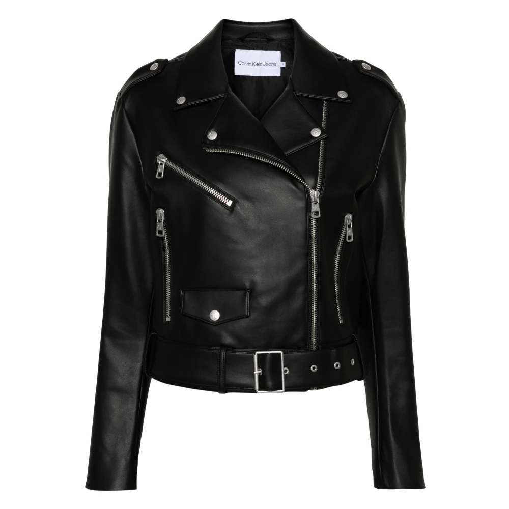 Calvin Klein Jeans Casual Leren Bikerjack in Zwart Black Dames