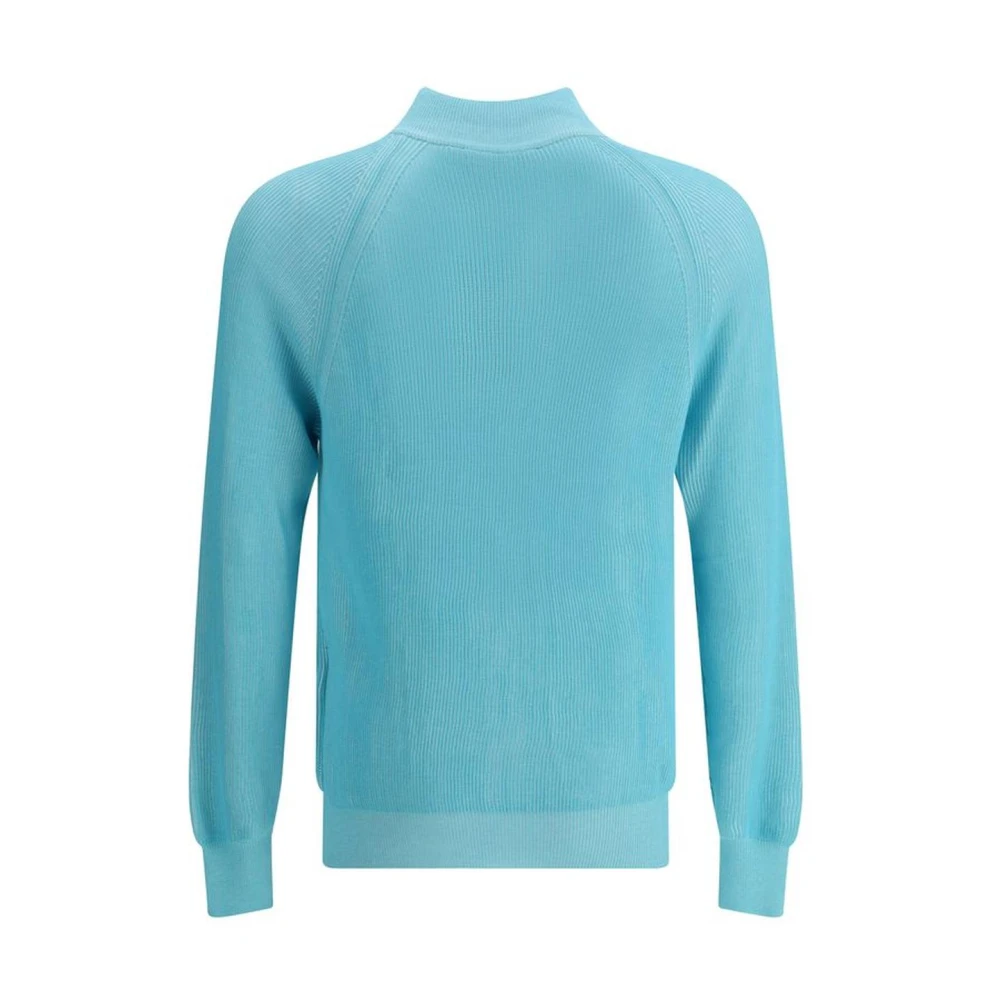 Moorer Geribbelde Cardigan met Dubbele Rits Blue Heren