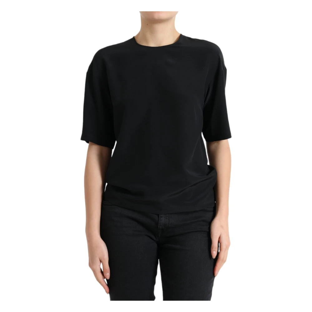 Dolce & Gabbana Women's Black Blouses, S, Elegant Silk Blend Round Neck Blouse