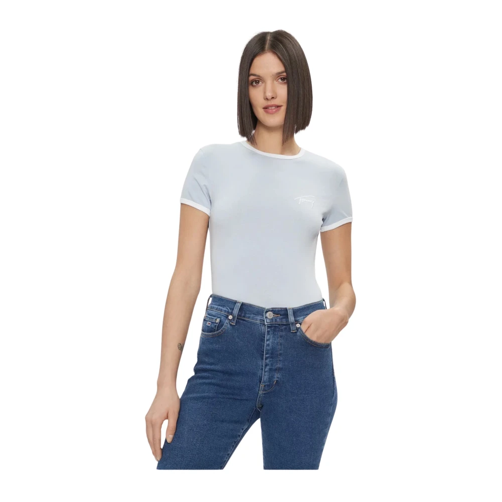 Tommy Jeans Stretch Signature T-shirt Blauw Blue Dames