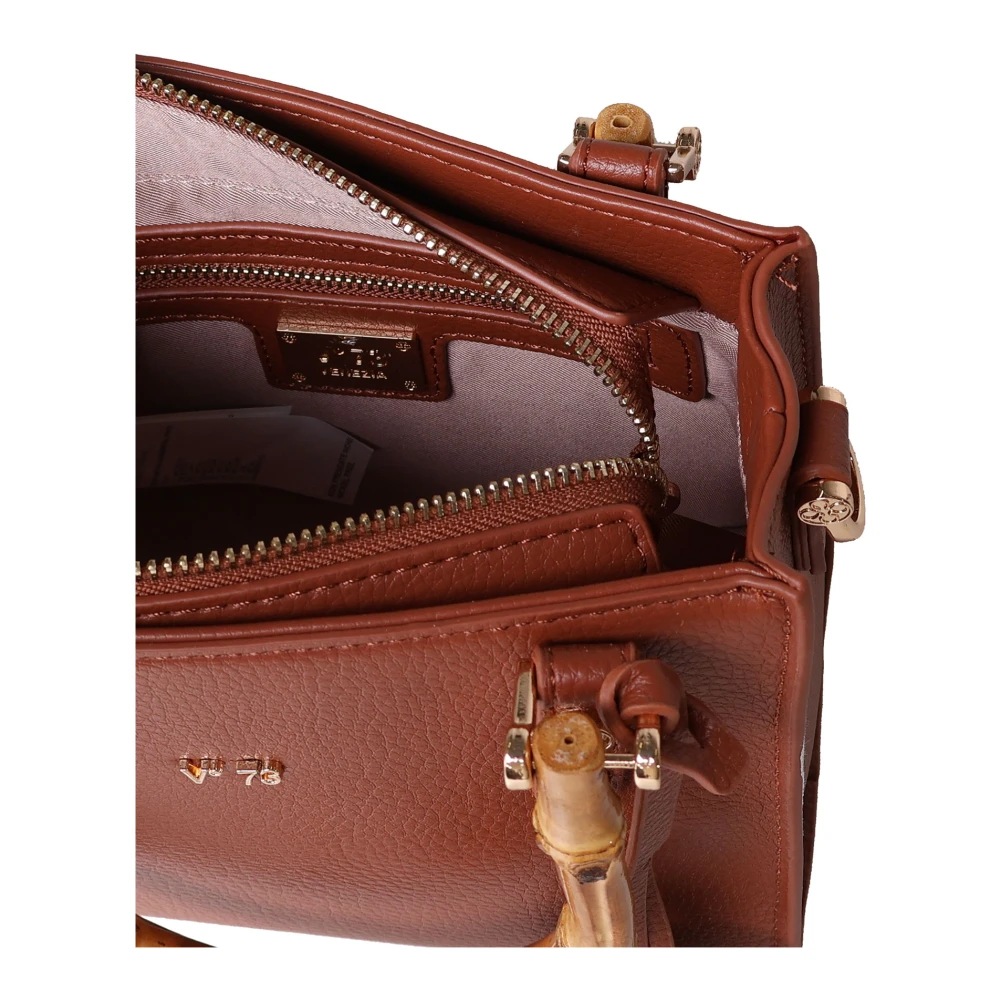 V73 Leren Handtas met Bamboe Handvat Brown Dames