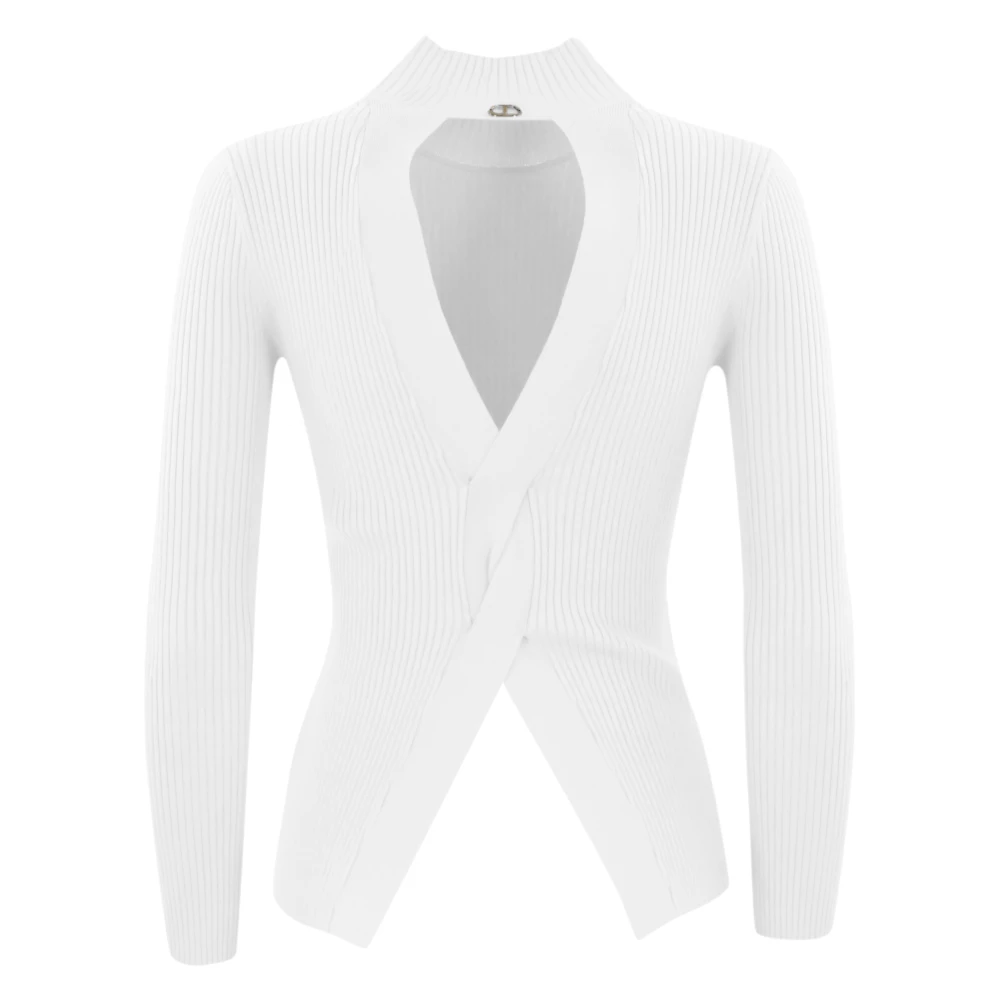 Twinset Geribbelde trui met hoge hals White Dames