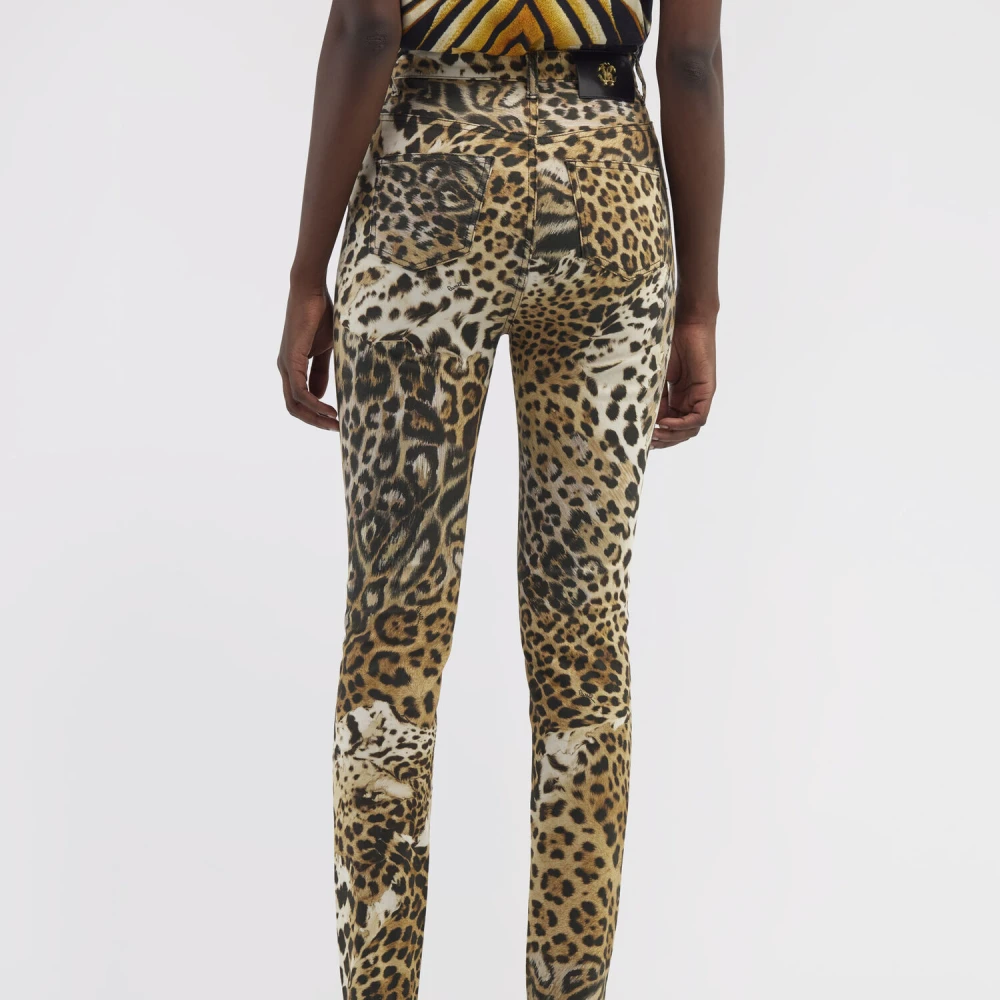 Roberto Cavalli Slimme Jeans met Jaguar Print Brown Dames