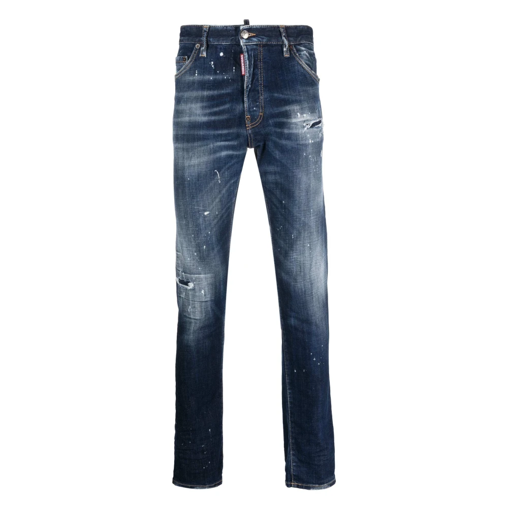 Dsquared2 Indigo Blauwe Distressed Slim-Fit Jeans Blue Heren