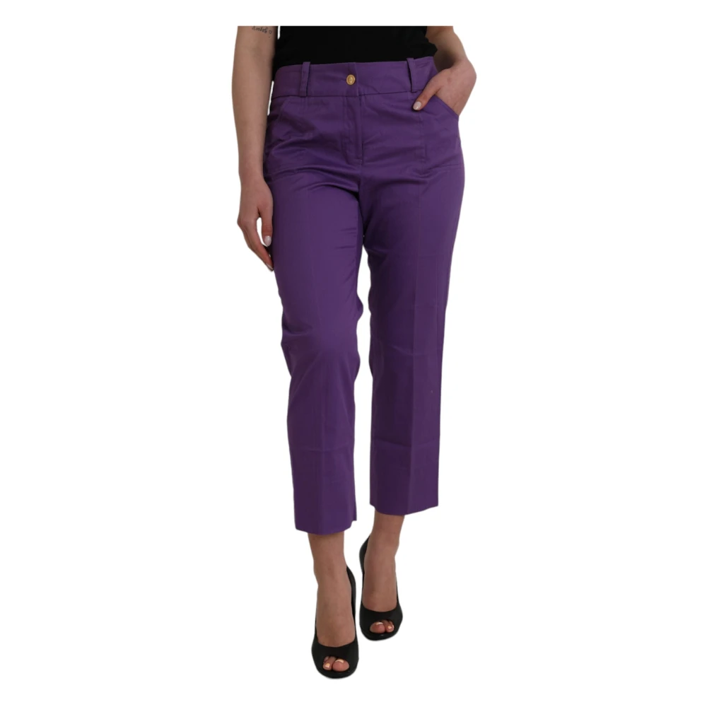 Bencivenga Women's Purple Lila Baumwolle Straight Cropped Trousers - Cropped Trousers - Xl- Trousers
