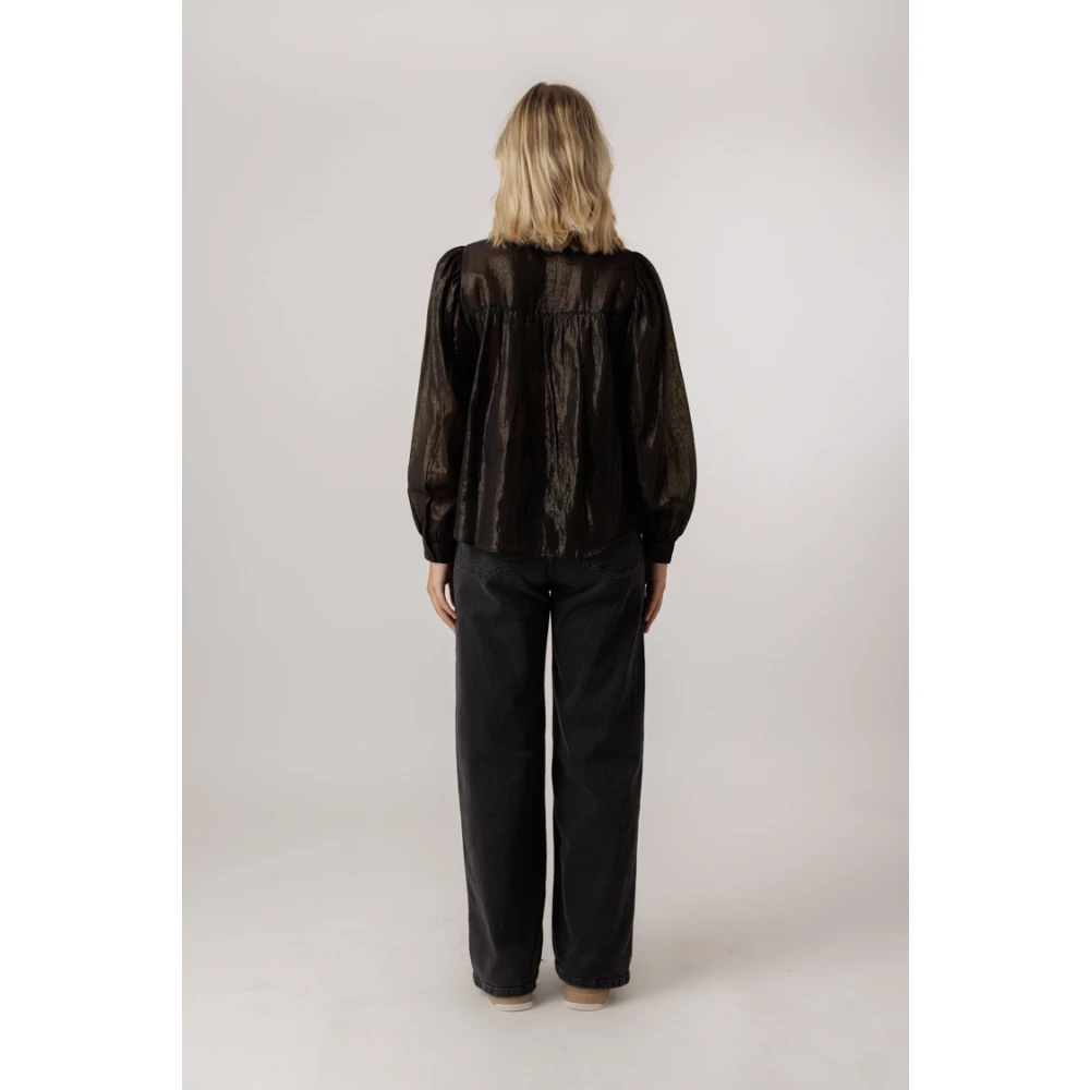By-Bar Midnight Lurex Blouse met Ballonmouwen Black Dames