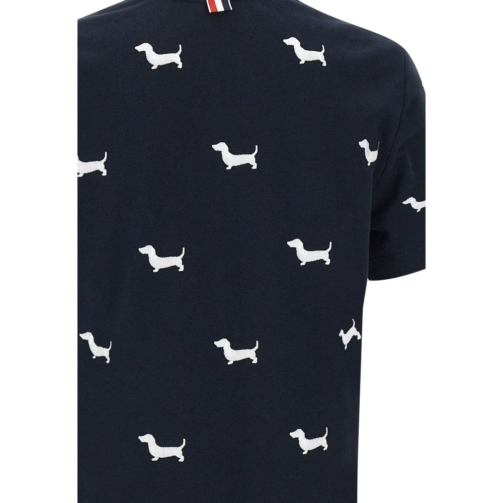 Thom Browne Geborduurd Logo Katoenen Tee Blue Heren