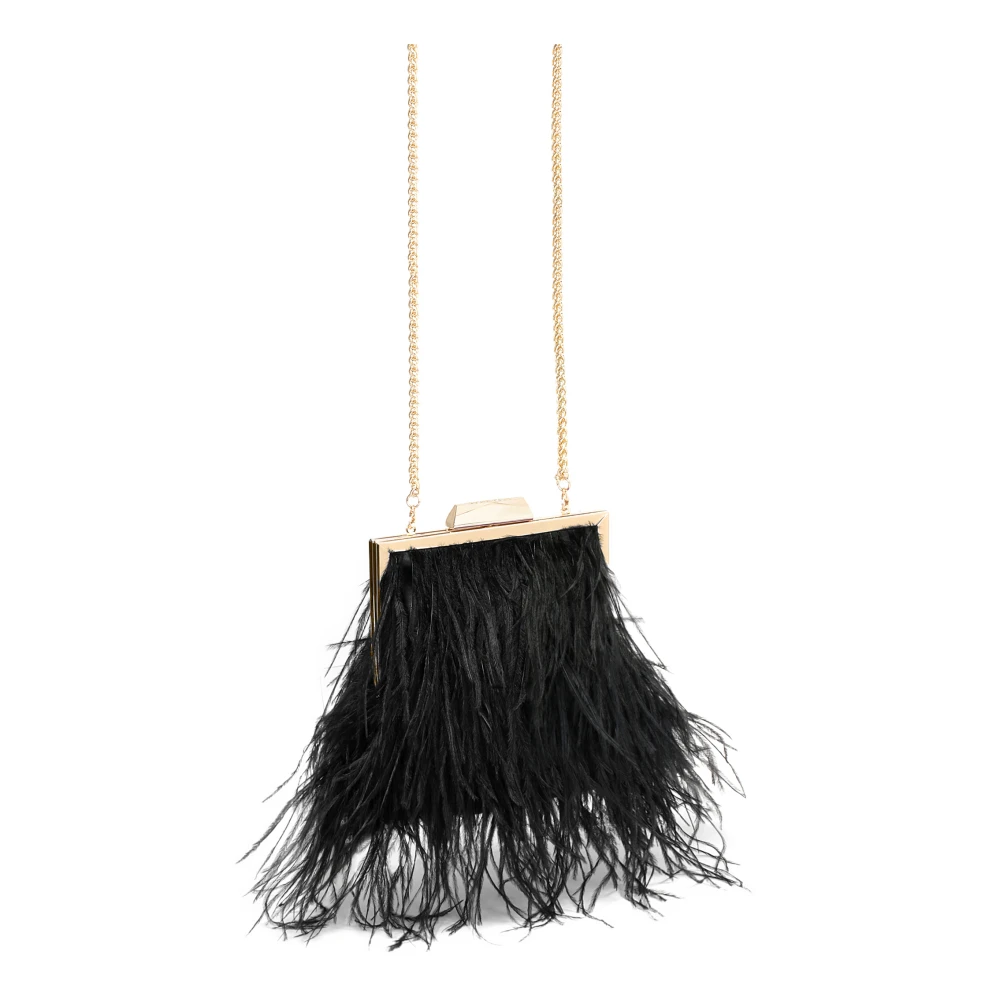 Kazar Zwarte avondhandtas met veren Black Dames