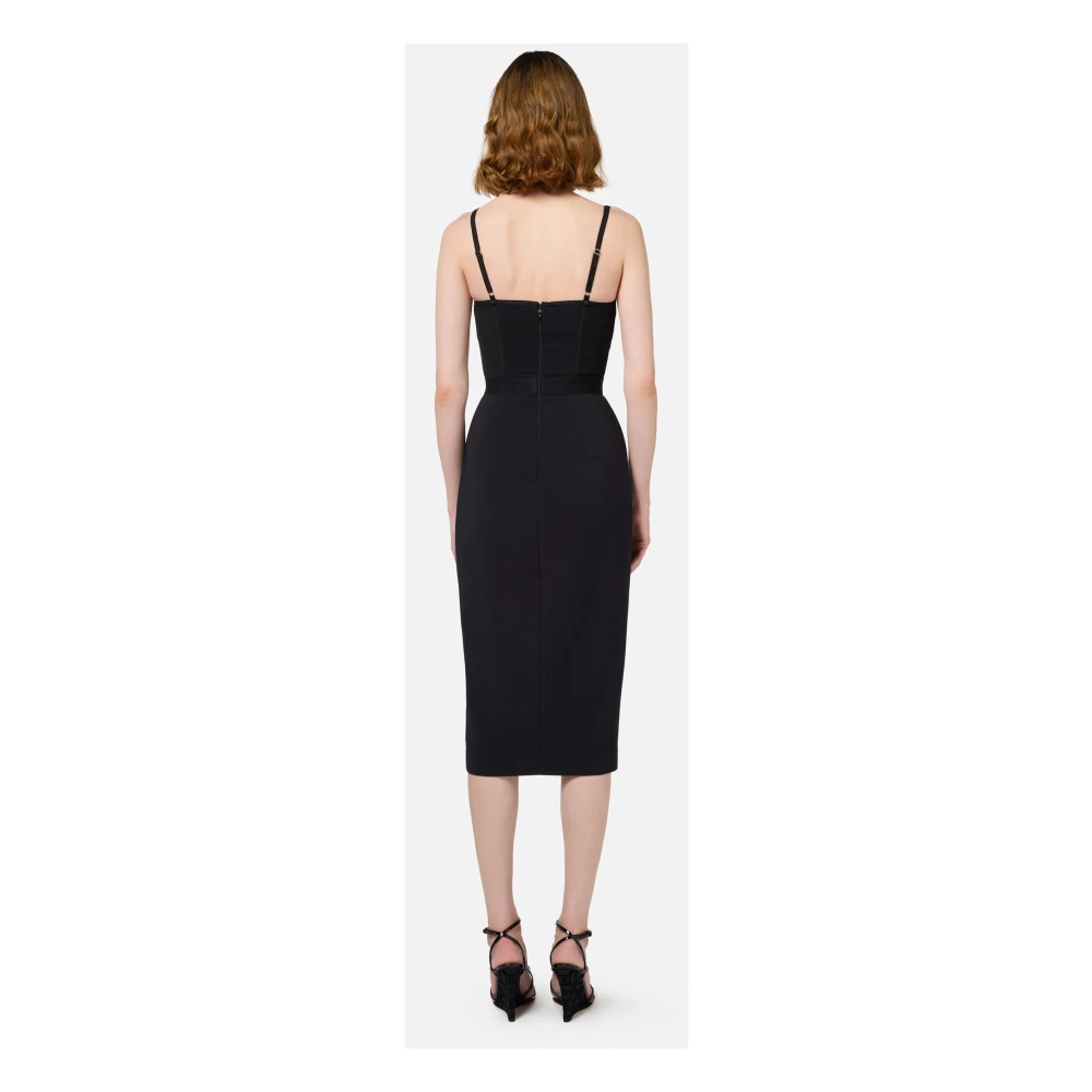 Elisabetta Franchi Zwarte Midi Jurk met Stretch Tule Black Dames