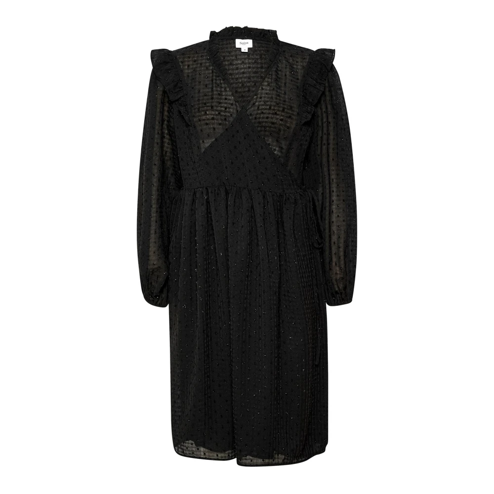 Saint Tropez Zwarte Biankasz Jurk met Pofmouwen en Ruches Black Dames