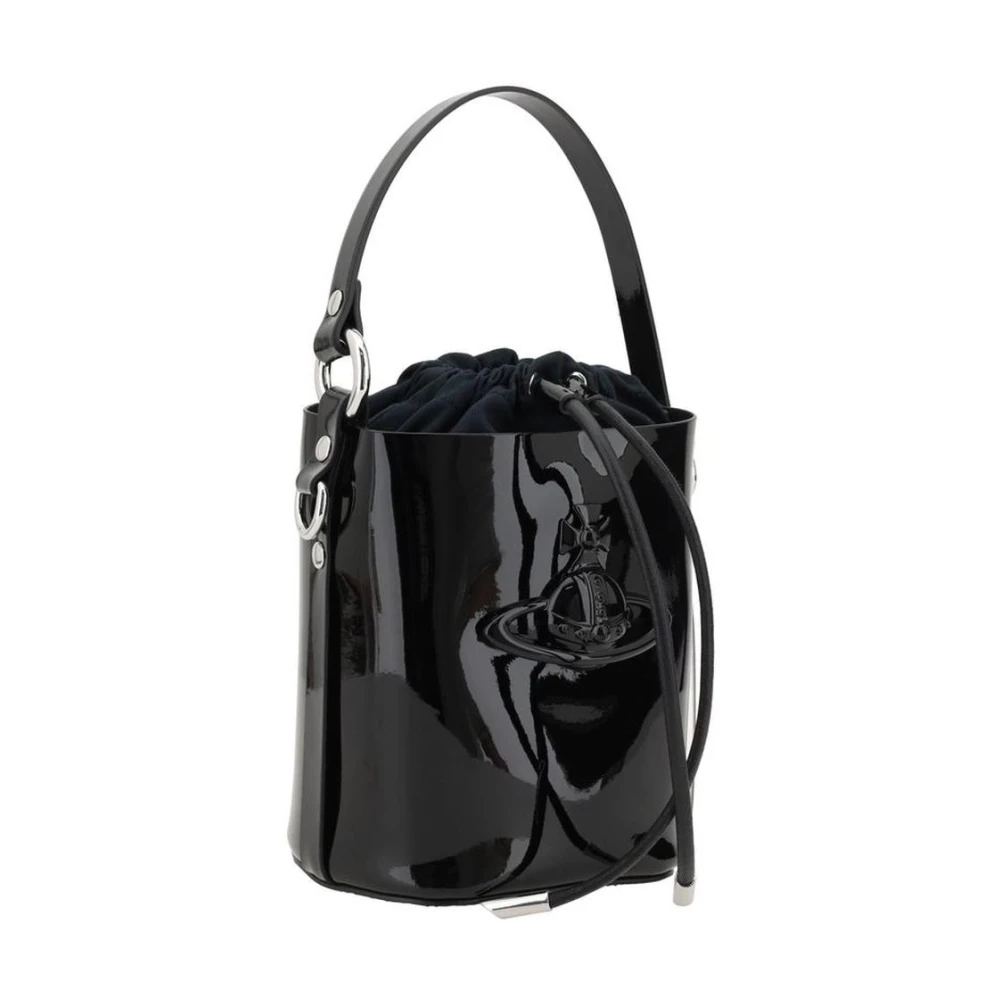 Vivienne Westwood Lakleren Trekkoord Emmer Tas met Orb Details Black Dames