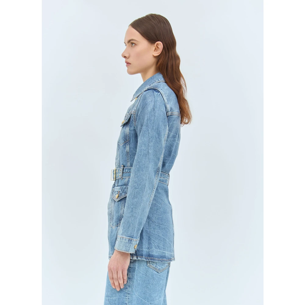 Ganni Foil Denim Jack met Afneembare Riem Blue Dames