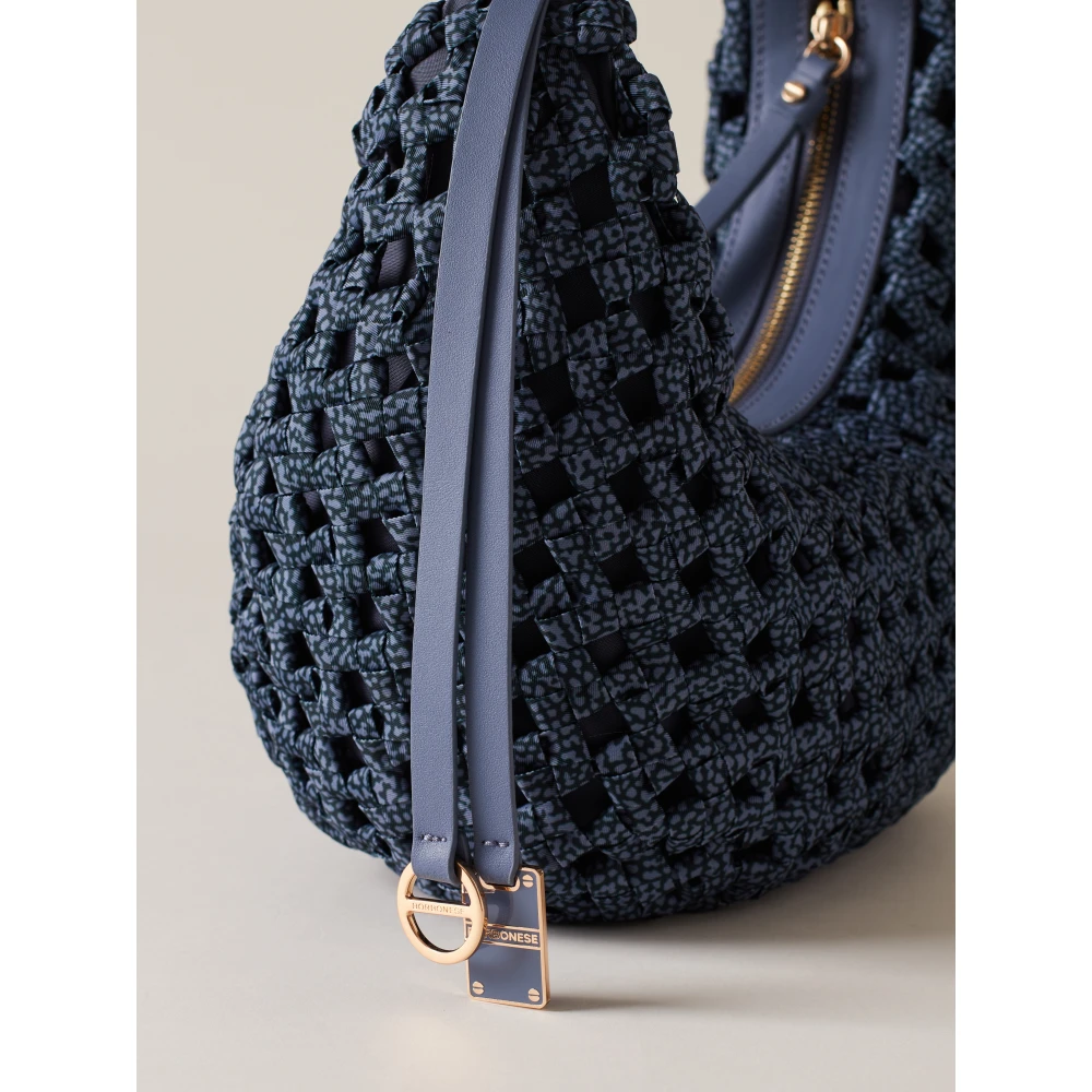 Borbonese Unieke Nido-lijn Handtas met Leren Details Blue Dames