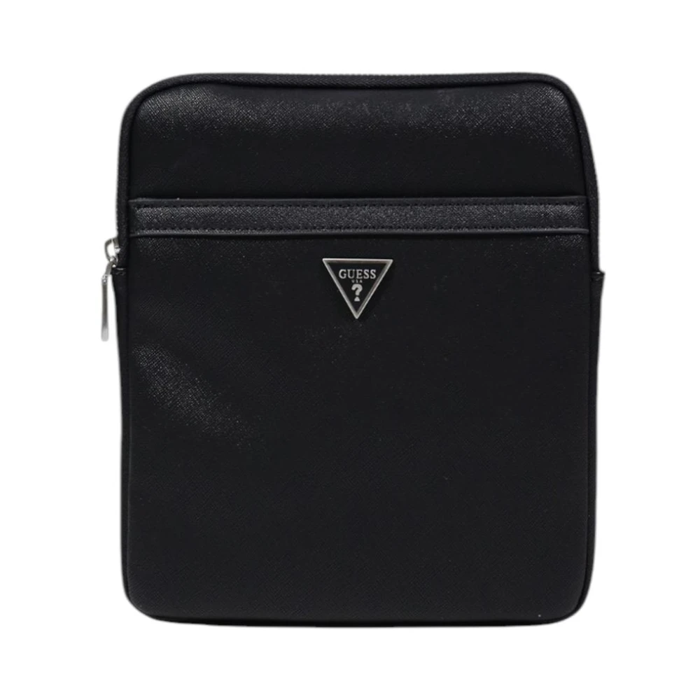 Guess Men's Black Cross Body Messenger, One Size, Stylish Zip Closure Bag With Pockets