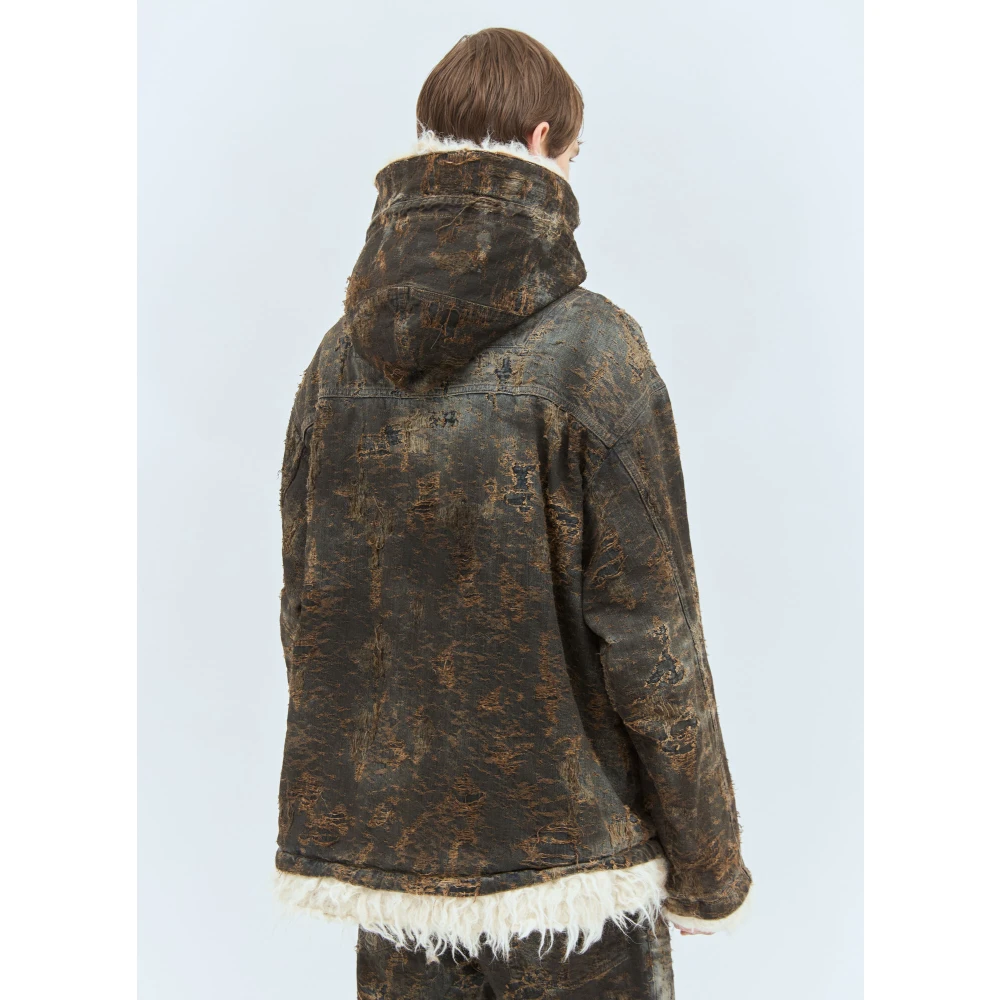 Diesel Anorak jas van gecoate jacquard denim Brown Heren