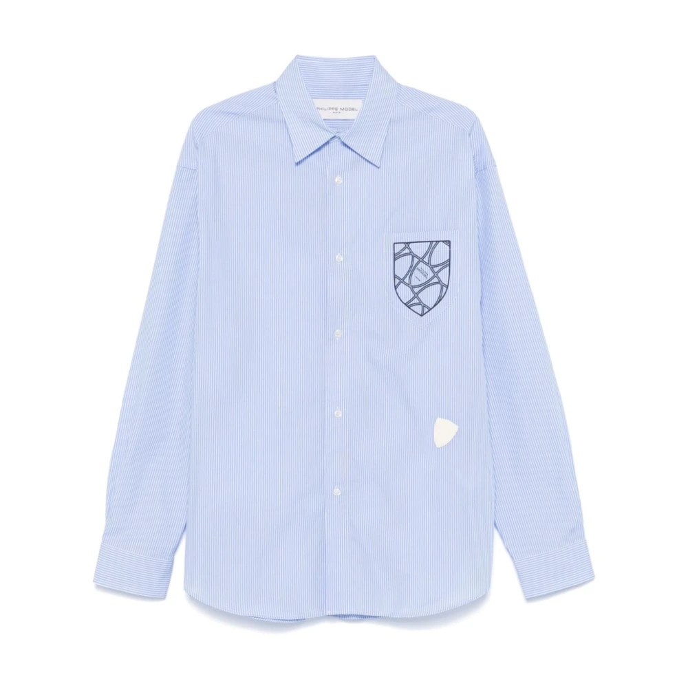 Philippe Model Blauw Gestreept Katoenen Overhemd Blue Heren