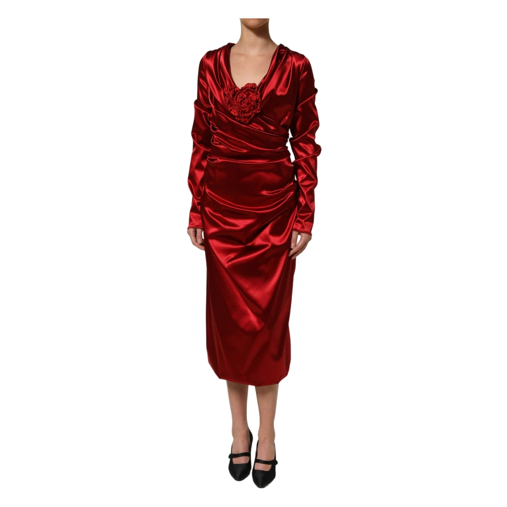 Dolce & Gabbana Women's Red Draped Midi Sheath - Party Dresses - 2XL - Dresses