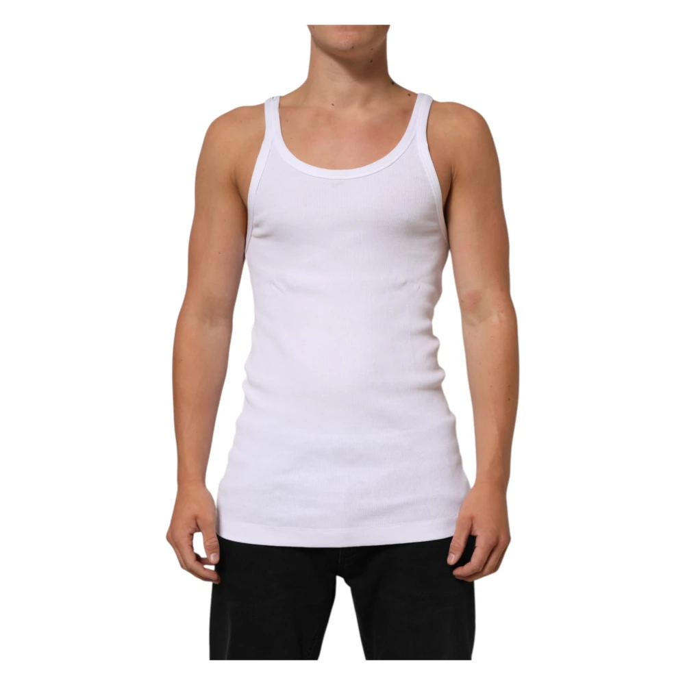 Dolce & Gabbana Men's White Sleeveless Tops, 2XL, Sleeveless Round Neck T-Shirt