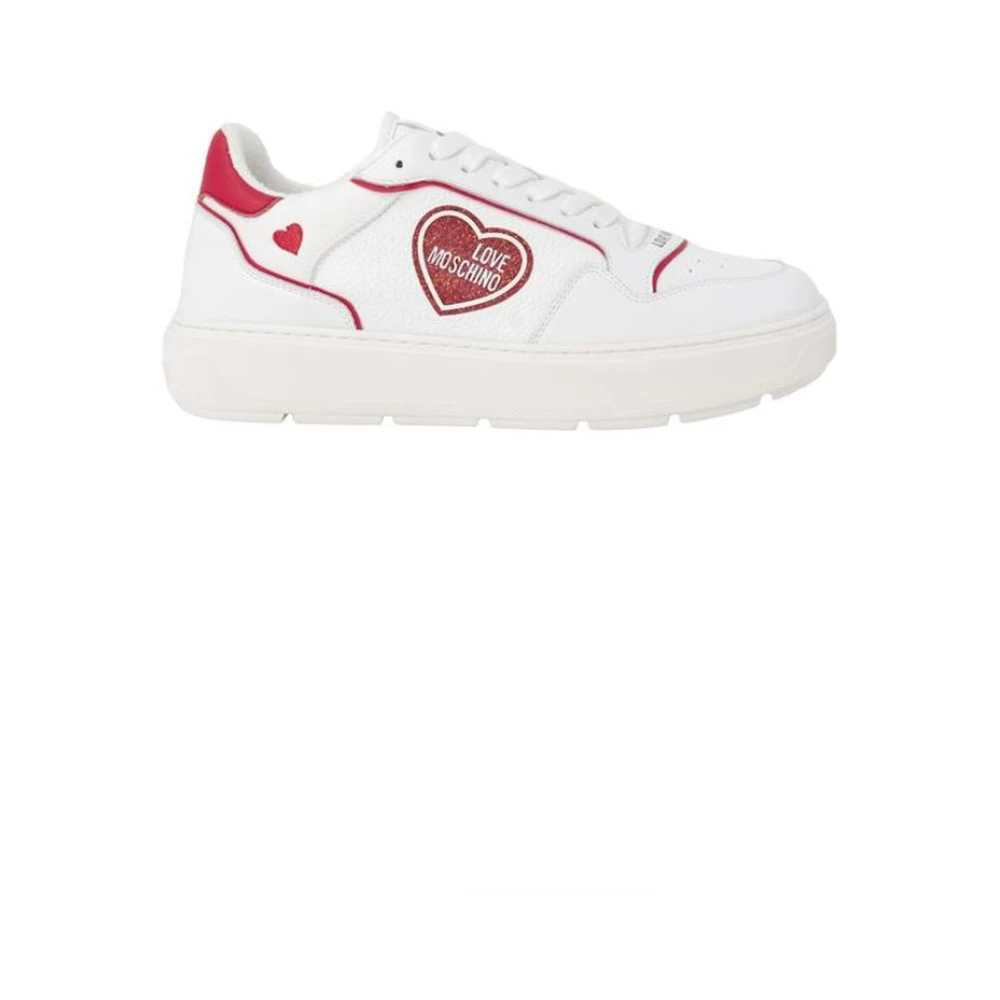 Love Moschino Women's White Sneakers, 2 Uk, Heart Embroidered Low Top Trainers