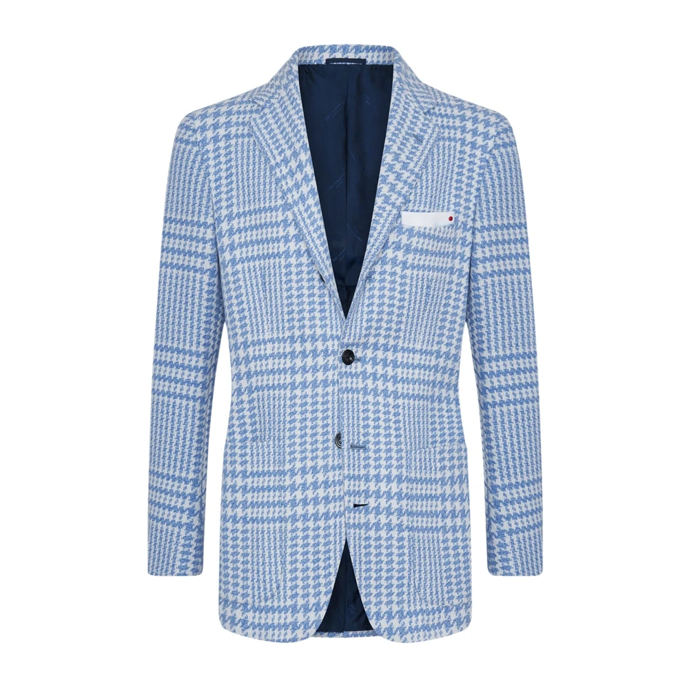 Kiton Kasjmier Glen Plaid Jas Blue Heren