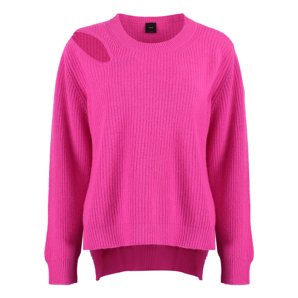 Pinko Geribbelde Wolmix Pullover Pink Dames