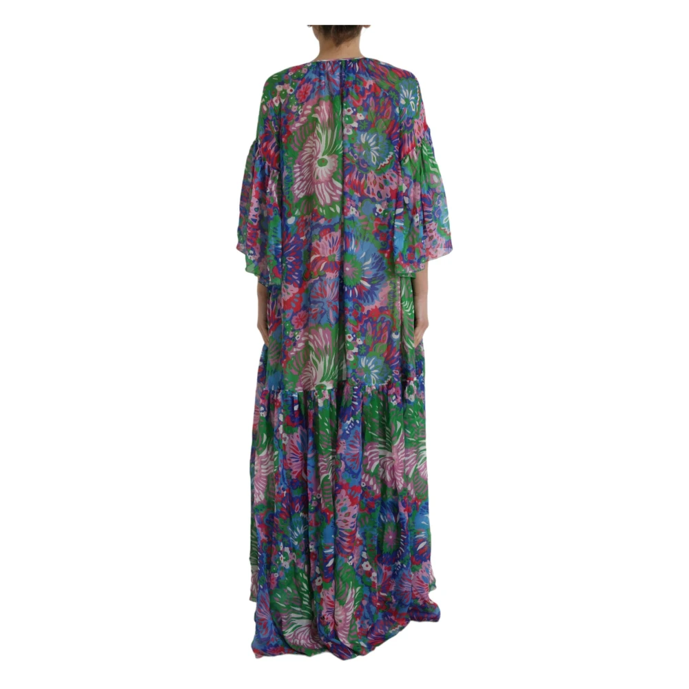 Dolce & Gabbana Bloemen Zijden Kaftan Maxi Jurk Multicolor Dames