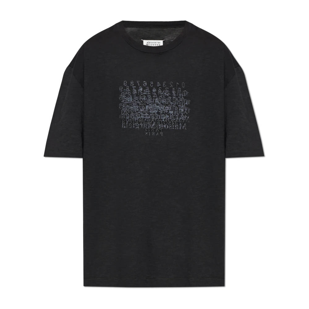Maison Margiela Mannelijk Zwart Tops Heren, M, Katoen, Cotton Numerical T-Shirt