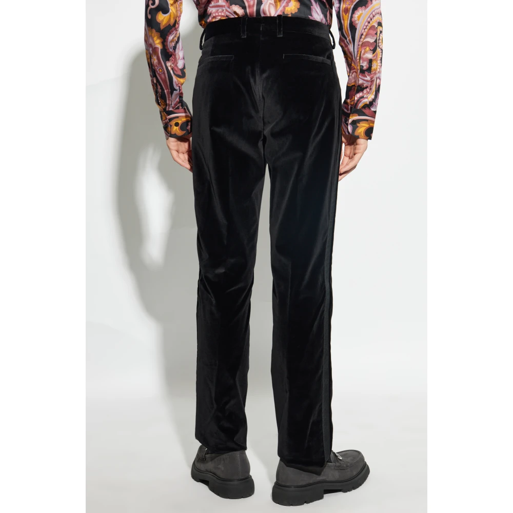 ETRO Fluwelen broek met zijstrepen Black Heren