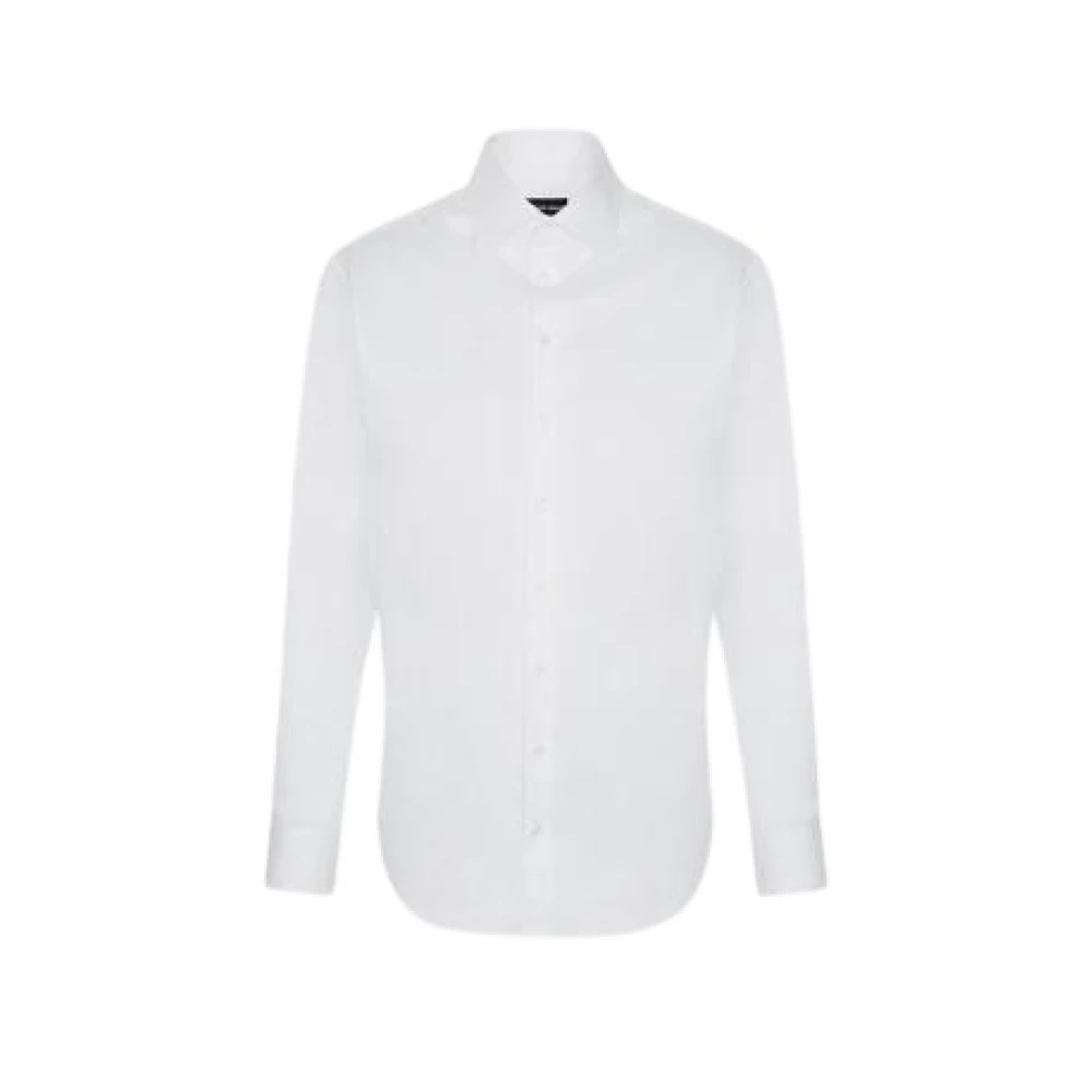 Emporio Armani Katoenen Poplin Semi-Franse Kraag Overhemd White Heren