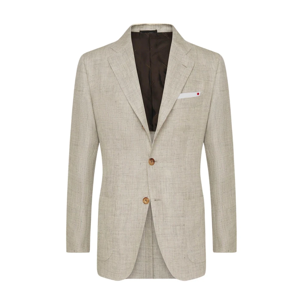 Kiton Beige Linnen Jas Gray Heren