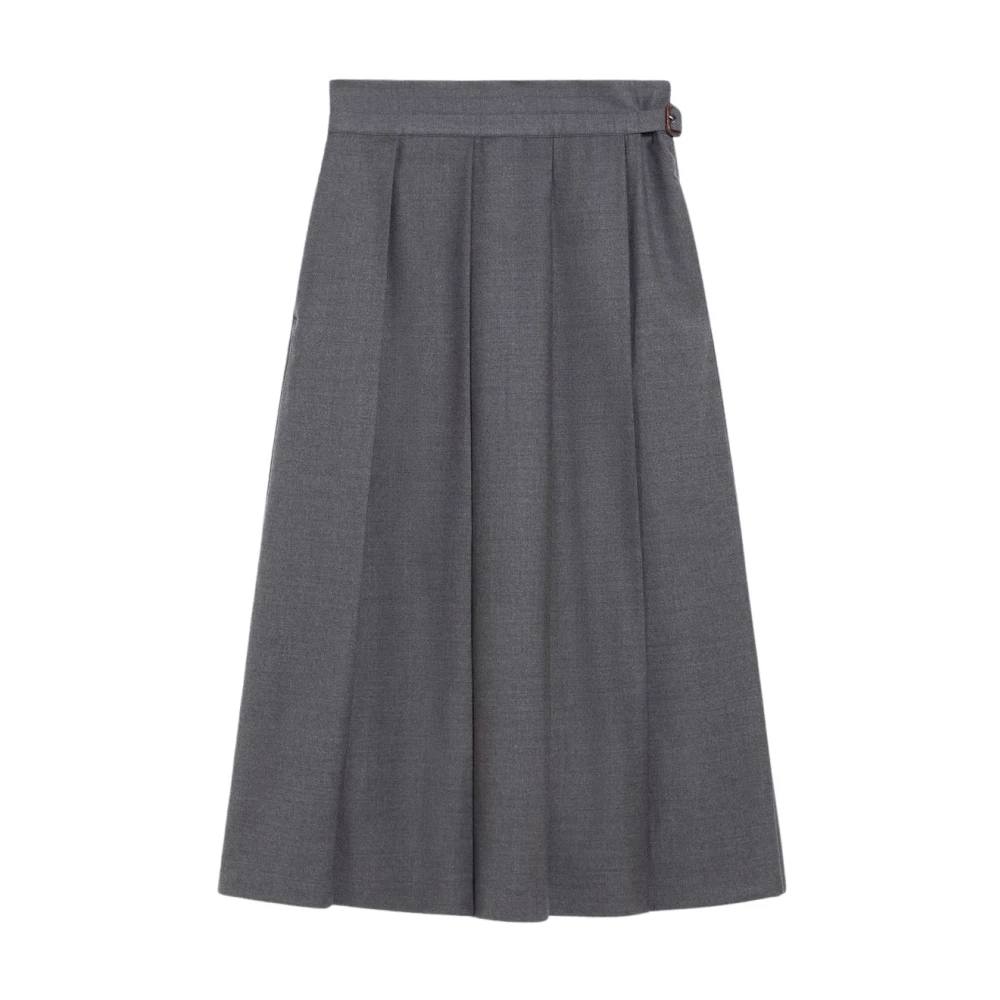 Max Mara Weekend Wollen Geplooide Midi Rok met Uitlopende Lijn Gray Dames