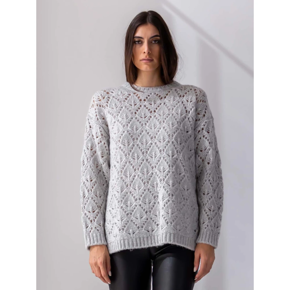 Beatrice .b Grijze Pointelle Trui met Geribbelde Afwerking Gray Dames