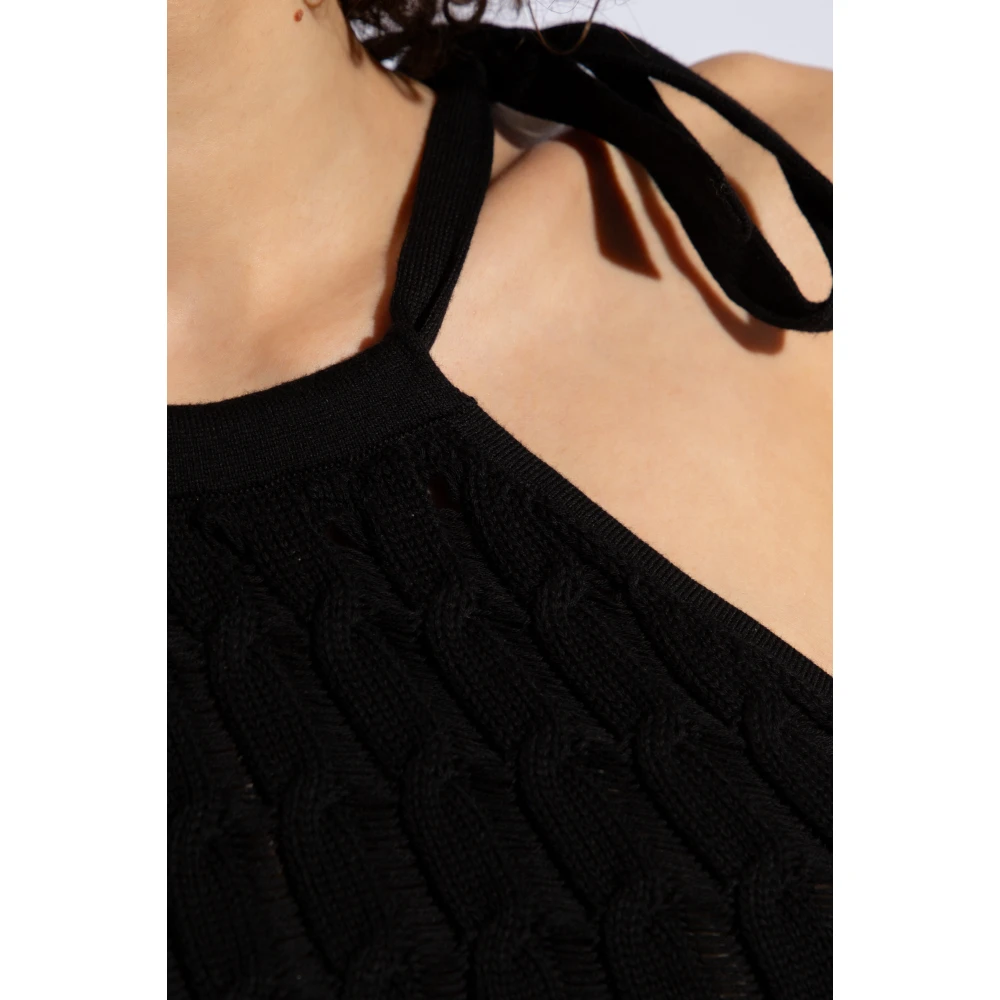 Halfboy Off-shoulder top met opengewerkt patroon Black Dames